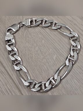 Chunky 9" Men's 925 Italy Sterling Silver Figaro-Mariner Chain Bracelet